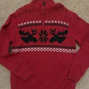Chaps Red Zip Up Sweater with Moose Design